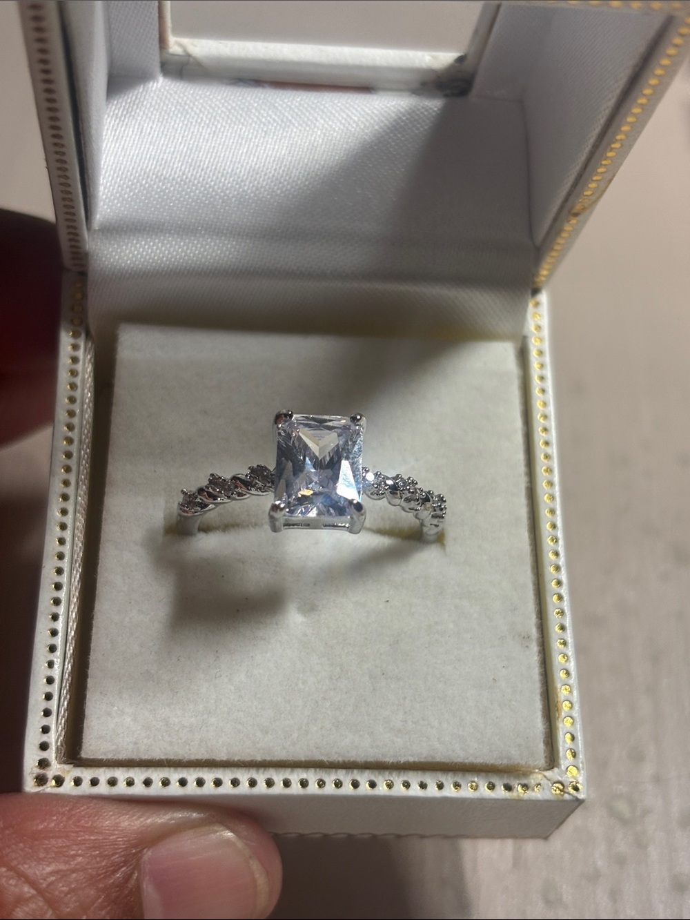 Silver Wedding Cubic Zirconia Princess-Cut Engagement Ring in Clear Size 10